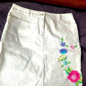 White denim Skirt with floral handmade design